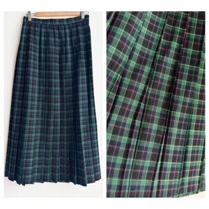 Vintage Susan Bristol Green Blue Plaid Pleated Midi Skirt 8